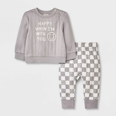 Image of Baby Boys' Graphic Sweatshirt with Sweatpants - Cat & Jack™ Gray 12M