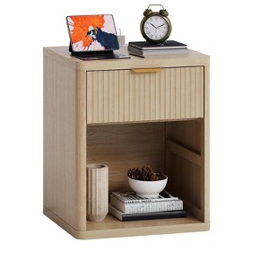Bedside Table Nightstand with Bedside Storage, Bedroom Side Table and Organizer, Functional and Fluted Nightstand - 1 of 4