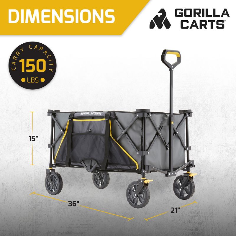 Gorilla Carts Feet Foldable Collapsible Durable All Terrain Utility Pull Beach Wagon with Oversized Bed and Built In Cup Holders, 3 of 7