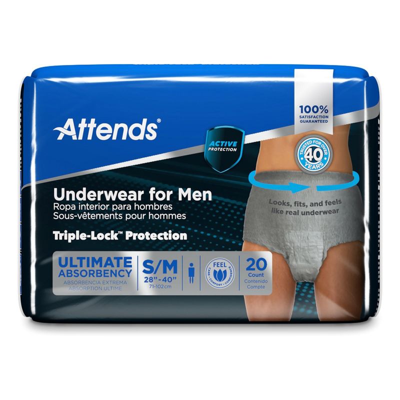 Attends Incontinence Underwear for Men, Ultimate Absorbency, Size S/M, 80 Count, 3 of 4