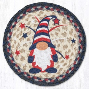 Earth Rugs Patriotic Gnome Round Printed Jute Trivet – Rustic Americana Kitchen Hot Pad 10"x10" - 1 of 3