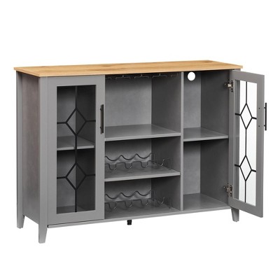 Wine Bar Cabinet, Glass Door Wine Cabinet with Rack,Kitchen Sideboard with Storage Rack, Freestanding Liquor Cabinet, Dark Grey