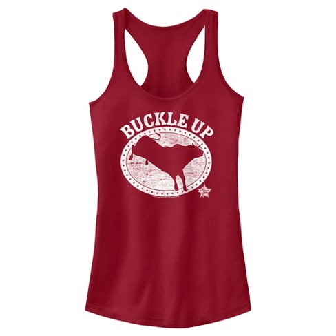 Juniors Womens Professional Bull Riders Buckle Up Racerback Tank Top ...
