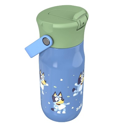 Zak Designs 14oz Bluey Stainless Steel Vacuum Harmony Straw Water Bottle Blue