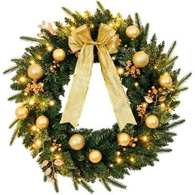 VINGLI 24 Inch Prelit Battery Operated Christmas Wreath, Small Christmas Wreath for Front Door, Window