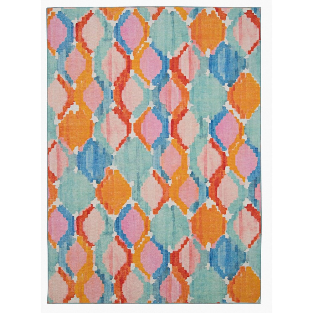  Padgett Washable Outdoor Rug Aqua Blue/Orange