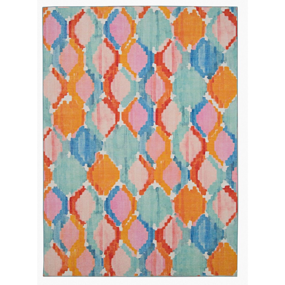 7'x9' Padgett Washable Outdoor Rug Aqua Blue/Orange - Linon