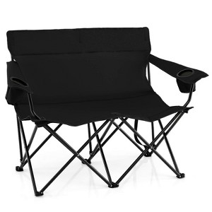 Costway 2-Person Outdoor Folding Loveseat with Cup Holders Armrests Carrying Bag - 1 of 4