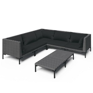 vidaXL Patio Lounge Set Outdoor Sectional Sofa Set with Table, Poly Rattan, Dark Gray - 1 of 4