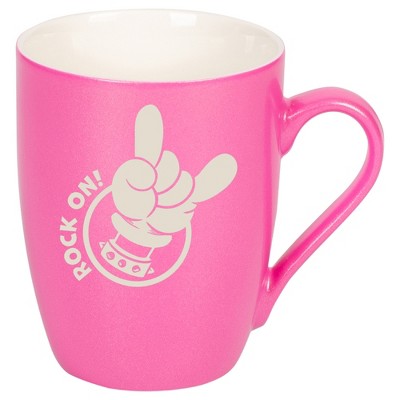100 North Heavy Metal 10 Ounce Pink Metallic Finish, Comfortably Fits Your Hands, New Bone China Coffee Tea Cup Mug, Rock On!