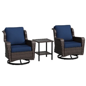 UPTION 3-piece Patio Rattan Swivel Chair Set - 1 of 4