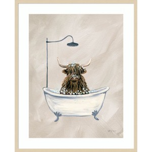 Amanti Art Highland Cow in Tub Texture by Yvette St. Amant Wood Framed Wall Art Print - 1 of 4