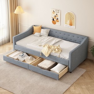 NicBex Twin Size Daybed with 2 Drawers,Upholstered Tufted Button Sofa Bed for Bedroom,Living Room,Apartment,Gray - 1 of 4