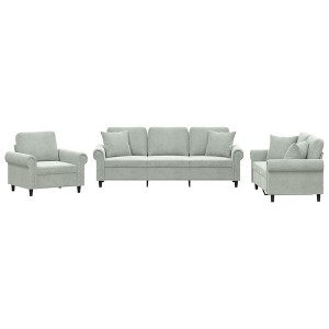 vidaXL 3-Piece Sofa Set in Light Gray Velvet - Comfortable Relaxation with Sturdy Frame and Decorative Throw Pillows for Living and Lounge Areas - 1 of 4