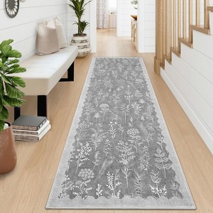 Botanical Washable Area Rug Modern Bird Pattern Rug Soft Non-Slip Low Pile Rugs for Living Room Bedroom - 1 of 4