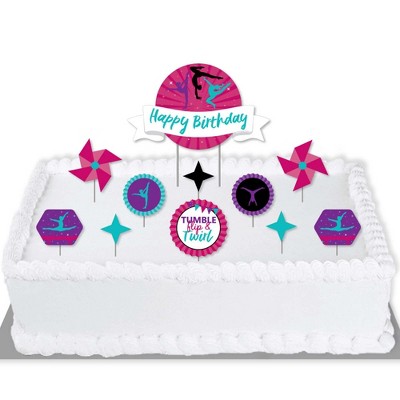 Big Dot of Happiness Tumble, Flip and Twirl - Gymnastics - Gymnast Birthday Party Cake Decorating Kit - Happy Birthday Cake Topper Set - 11 Pieces