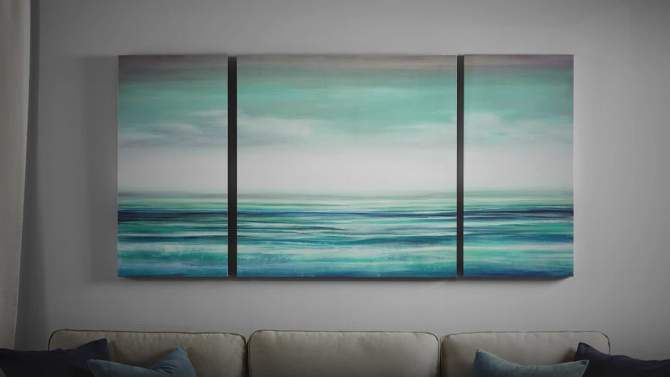 (Set of 3) 30&#34; Height Teal Tides Gel Coat Canvas Decorative Wall Art Set Blue, 2 of 8, play video