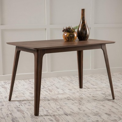 Indoor 4 Seats Walnut Wood Kitchen Side Table,Dining Room Table With Oak Veneer,Solid Rubberwood Rectangle Dining Table-Coolbibila