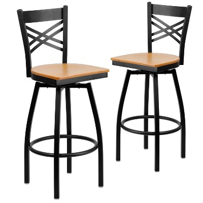 Emma and Oliver 2 Pack "X" Back Swivel Metal Barstool