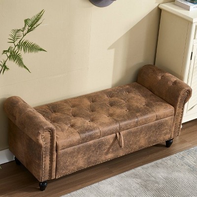 CAVINAS Rectangle Storage Ottoman Bench,Upholstered Ottoman with Fashion Rivets for Living Room,Bedroom