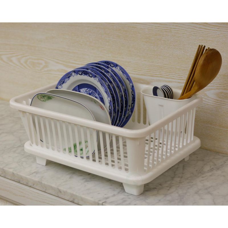 Basicwise Plastic Dish Rack with Drain Board and Utensil Cup, 5 of 9