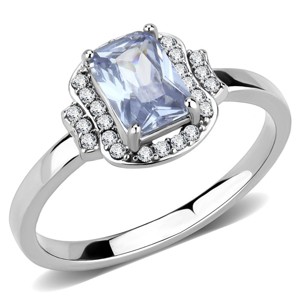 Slickblue Women's Polished Stainless Steel Engagement Ring with Light Amethyst & Clear CZ - Halo Oblong Style, Size 5-10 - 1 of 4