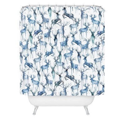 Ninola Design Watercolor Deer Christmas Shower Curtain Blue - Deny Designs