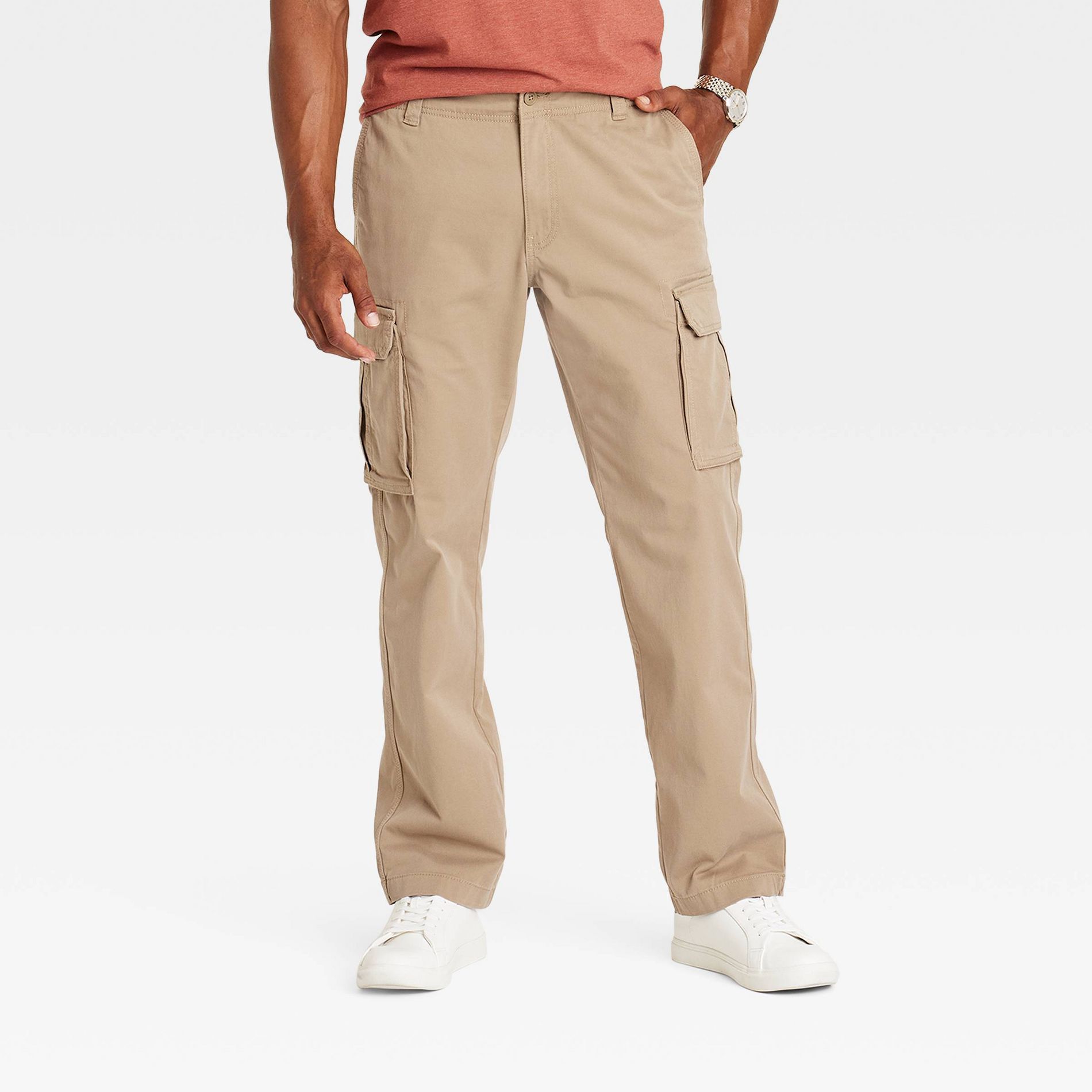 Men's Straight Fit Cargo Pants - Goodfellow & Co™ Sculptural Tan 42x32: Midweight