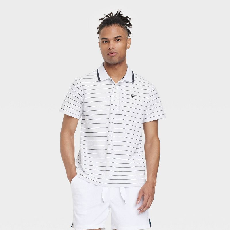 Houston White Adult Short Sleeve Striped Polo Shirt - White, 1 of 4