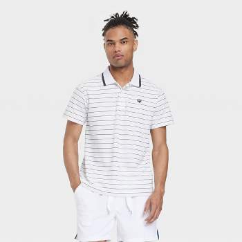 Houston White Adult Short Sleeve Striped Polo Shirt - White