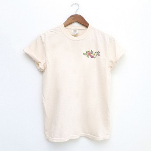 Simply Sage Market Women's Embroidered Flower Cluster Short Sleeve Garment Dyed Tee - 1 of 4