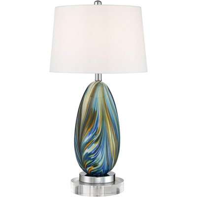 Possini Euro Design Pablo Blue Art Glass Table Lamp With 8" Wide Round Riser