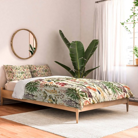 Deny Designs Full/Queen Burcu Korkmazyurek Secret Garden Comforter and Pillow Sham Set Cream: Abstract Non-Woven Fabric Bedding