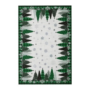 Washable Christmas Living Room Rugs, Winter Holiday Christmas Tree Snowflake Print Bedroom Rugs, Buffalo Plaid Non Slip Carpet for Dining Room - 1 of 4