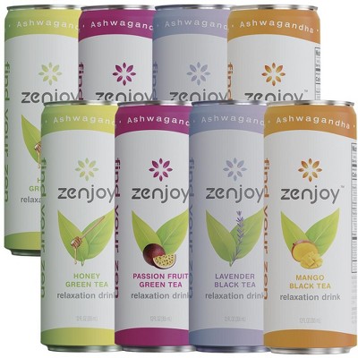 Zenjoy Variety 8 Pack - Calming Drink with Ashwagandha & Lemon Balm - Non-Alcoholic Beverage Infused with L-Theanine for Enhanced Focus - 12oz Cans