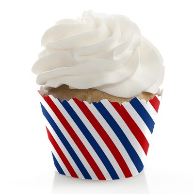 Big Dot of Happiness Red, White and Blue - Memorial Day and 4th of July Party Decorations - Patriotic USA Party Cupcake Wrappers - Set of 12