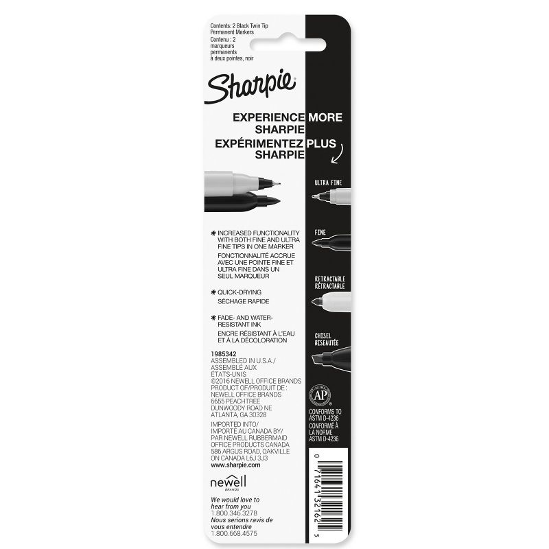 Sharpie 2pk Permanent Markers Twin Tip Black, 4 of 6