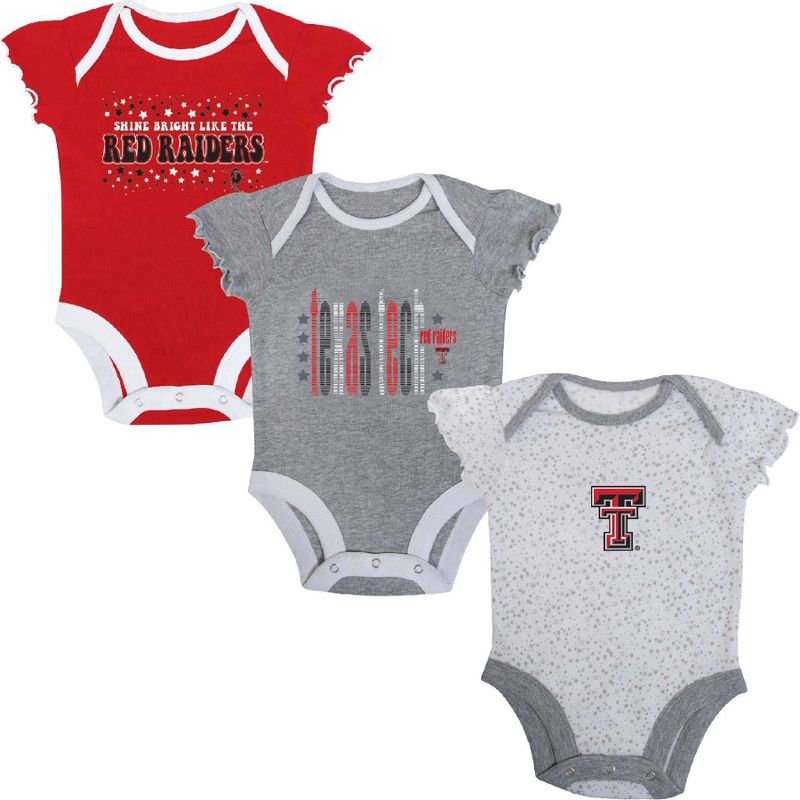 NCAA Texas Tech Red Raiders Infant Girls&#39; 3pk Bodysuit, 1 of 5