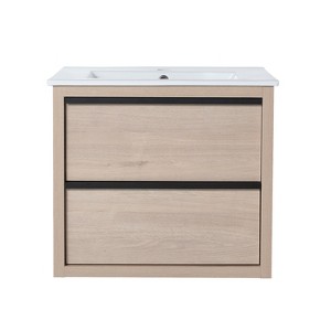 Vynxaria 24-Inch Bathroom Vanity with White Ceramic Top and 2 Soft Close Drawers, Ideal for Modern Bathrooms - 1 of 4