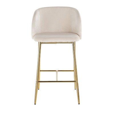 Elegant Gold Steel and Cream Velvet Counter Stools, Set of 2