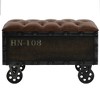 vidaXL Solid Fir Wood Storage Bench with Castors- Traveling Trunk Design - Retro Style - Brown, Faux Leather Upholstered Seat - 2 of 4