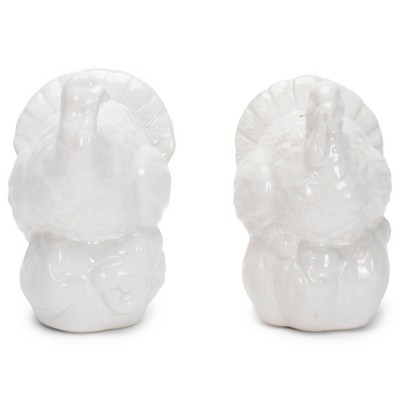 Nat & Jules Turkey atop a Pumpkin 3 x 2 Ceramic Salt and Pepper Shakers: Perfect for Thanksgiving & Indoor Fall D�cor - Set of 2, Classic White