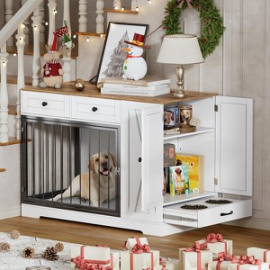 PAKASEPT Dog Crate Furniture, 47"W Dog Crate with Storage Cabinet and Feeder, Dog Kennel Furniture with Double Doors for Small/Medium/Large Dog - 1 of 4