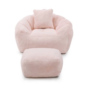 Airsurfer Giant Bean Bag Chair with Footstool, Stuffed Faux Fur Shell Design, Oversized Floor Sofa for Adults & Kids - 1 of 4