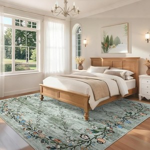 Acekool Washable Floral Area Rug, Non-Slip Low Pile Soft Carpet, Stain Resistant Indoor Rug for Living Room, Bedroom, Dining Room - 1 of 4