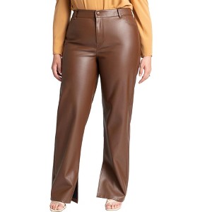 ELOQUII Women's Plus Size Slit Hem Faux Leather Pant - 1 of 4