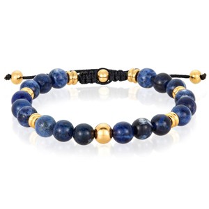 Crucible Men's Sodalite Stone and Gold Plated Steel Bead Adjustable Bracelet (8mm) - 1 of 4