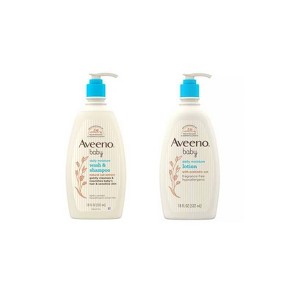 Aveeno Baby Daily Moisture Gentle Body Bath Wash & Shampoo 18 fl oz + 18 fl oz Body Lotion for Delicate Skin - 1 of 4