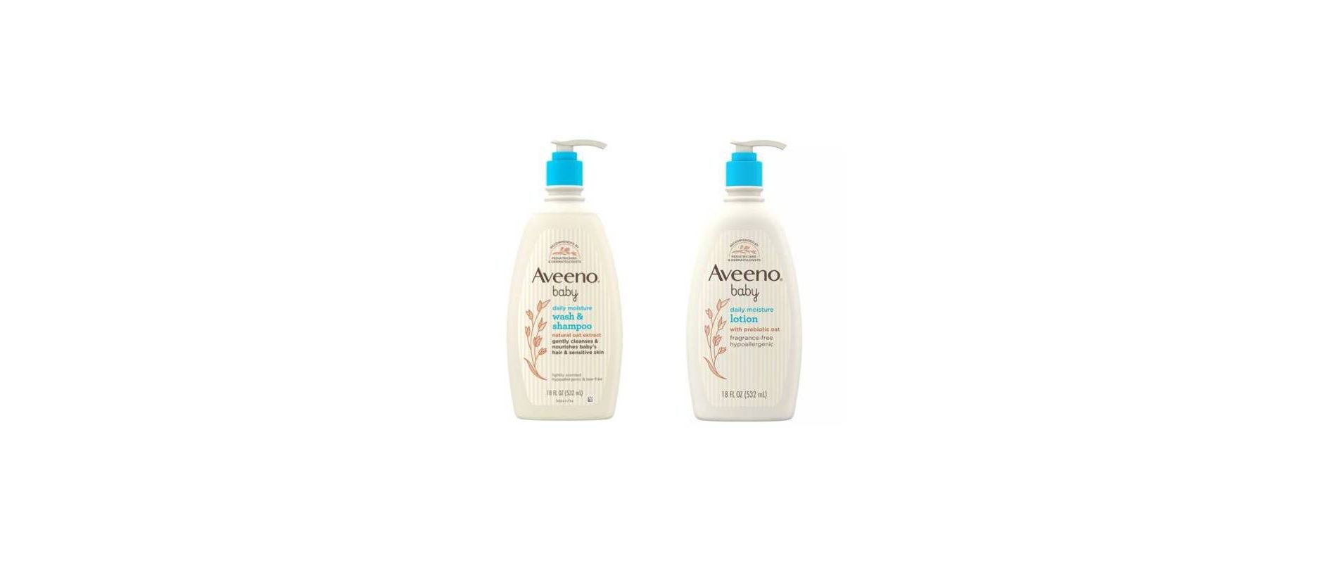 Aveeno Baby Daily Moisture Gentle Body Bath Wash & Shampoo 18 fl oz + 18 fl oz Body Lotion for Delicate Skin