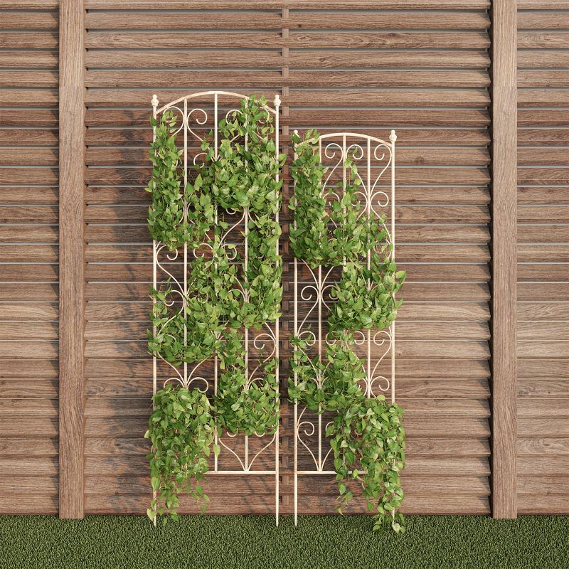 Set of 2 Garden Trellises - For Climbing and Potted Plants - Decorative Scroll Metal Panels with 7.75-Inch Stakes by Pure Garden (White), 1 of 8